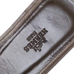 Pre Owned Hermes Brown Leather Oran Slide Flats Size 35.5