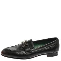 Pre Owned Hermès Black Leather Paris Loafers Size 37.5