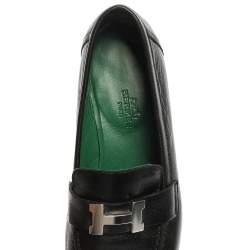 Pre Owned Hermès Black Leather Paris Loafers Size 37.5