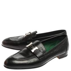 Pre Owned Hermès Black Leather Paris Loafers Size 37.5