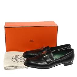Pre Owned Hermès Black Leather Paris Loafers Size 37.5