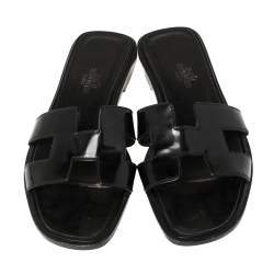 Hermes Black Patent Leather Oran Flats Size 35