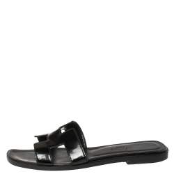 Hermes Black Patent Leather Oran Flats Size 35