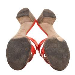 Pre Owned Hermes Orange Patent Leather Oasis Slides Size 37.5