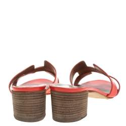 Pre Owned Hermes Orange Patent Leather Oasis Slides Size 37.5