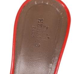 Pre Owned Hermes Orange Patent Leather Oasis Slides Size 37.5