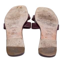 Pre Owned Hermes Burgundy Leather Oran Slide Flats Size 37.5