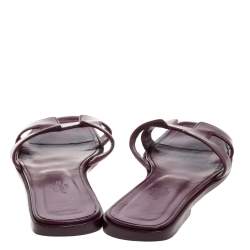 Pre Owned Hermes Burgundy Leather Oran Slide Flats Size 37.5