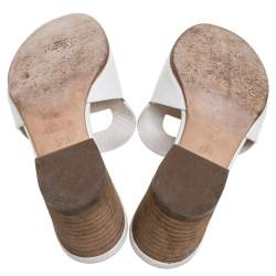 Pre Owned Hermes White Leather Mona Sandals Size 37.5