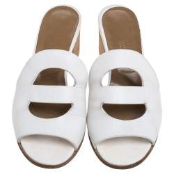 Pre Owned Hermes White Leather Mona Sandals Size 37.5