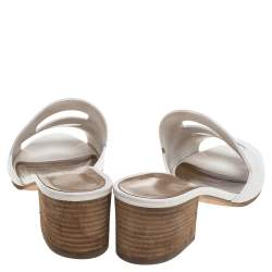 Pre Owned Hermes White Leather Mona Sandals Size 37.5