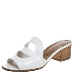 Pre Owned Hermes White Leather Mona Sandals Size 37.5