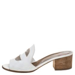 Pre Owned Hermes White Leather Mona Sandals Size 37.5