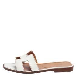 Hermes White Leather Oran Slide Sandals Size 39