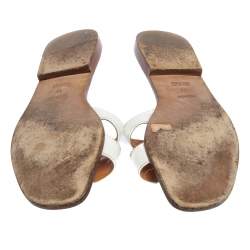 Hermes White Leather Oran Slide Sandals Size 39