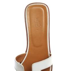 Hermes White Leather Oran Slide Sandals Size 39