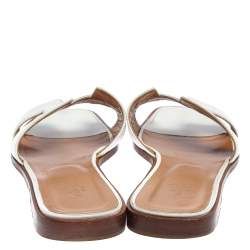 Hermes White Leather Oran Slide Sandals Size 39