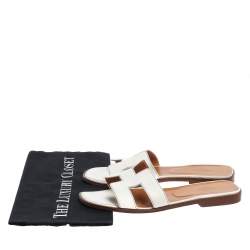 Hermes White Leather Oran Slide Sandals Size 39