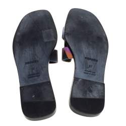 Pre Owned Hermes Multicolor Modernisme Tropical Print Canvas Oran Flat Slides Size 37