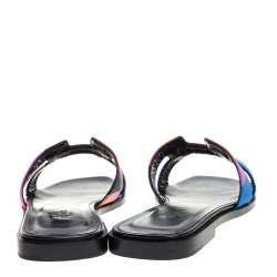 Pre Owned Hermes Multicolor Modernisme Tropical Print Canvas Oran Flat Slides Size 37