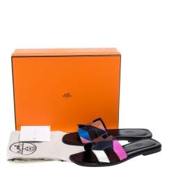 Pre Owned Hermes Multicolor Modernisme Tropical Print Canvas Oran Flat Slides Size 37