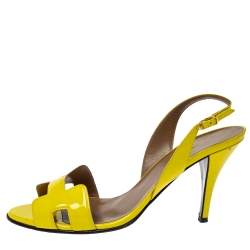 Pre Owned Hermes Yellow Patent Leather Night Slingback Sandals Size 38.5