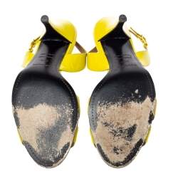 Pre Owned Hermes Yellow Patent Leather Night Slingback Sandals Size 38.5