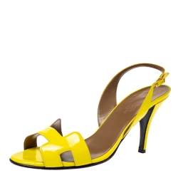 Pre Owned Hermes Yellow Patent Leather Night Slingback Sandals Size 38.5