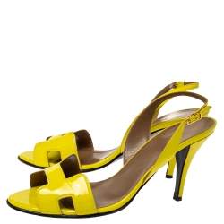 Pre Owned Hermes Yellow Patent Leather Night Slingback Sandals Size 38.5