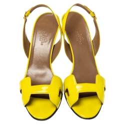 Pre Owned Hermes Yellow Patent Leather Night Slingback Sandals Size 38.5