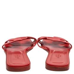Pre Owned Hermes Red Leather Oran Flat Slides Size 38