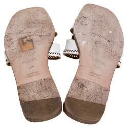 Pre Owned Hermes White Leather Oran Flat Slides Size 39
