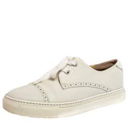 Hermes White Leather Low Top Sneakers Size 36