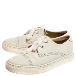 Hermes White Leather Low Top Sneakers Size 36