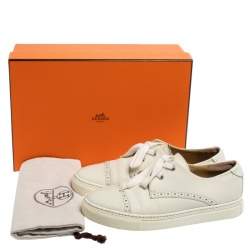 Hermes White Leather Low Top Sneakers Size 36