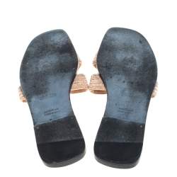 Pre Owned Hermes Beige Fabric Oran Flat Slides Size 39