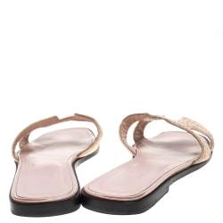 Pre Owned Hermes Beige Fabric Oran Flat Slides Size 39