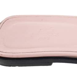 Pre Owned Hermes Beige Fabric Oran Flat Slides Size 39