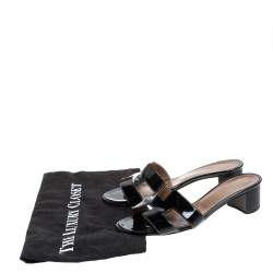 Hermes Black Patent Leather Oasis Slide Sandals Size 36