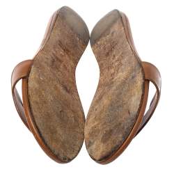 Hermes Brown Leather Lisboa Flat Slides Size 37