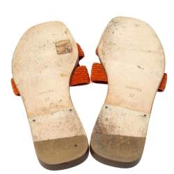 Pre Owned Hermes Orange Twisted Metal Thread Oran Sandals Size 37