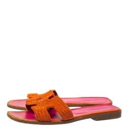 Pre Owned Hermes Orange Twisted Metal Thread Oran Sandals Size 37