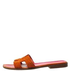 Pre Owned Hermes Orange Twisted Metal Thread Oran Sandals Size 37