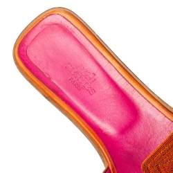 Pre Owned Hermes Orange Twisted Metal Thread Oran Sandals Size 37