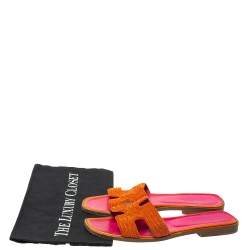 Pre Owned Hermes Orange Twisted Metal Thread Oran Sandals Size 37
