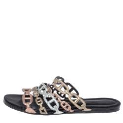 Pre Owned Hermes Metallic Multicolor Leather Thalassa Flats Size 39