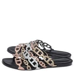 Pre Owned Hermes Metallic Multicolor Leather Thalassa Flats Size 39