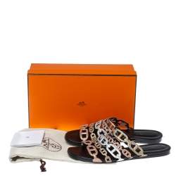 Pre Owned Hermes Metallic Multicolor Leather Thalassa Flats Size 39