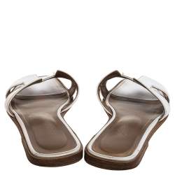 Pre Owned Hermes White Leather Oran Sandals Size 37.5