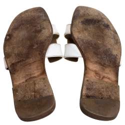 Pre Owned Hermes White Leather Oran Sandals Size 37.5